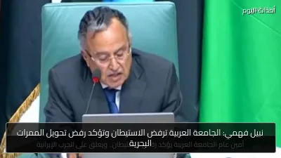 نبيل فهمي: الجامعة العربية ترفض الاستيطان وتؤكد رفض تحويل الممرات البحرية