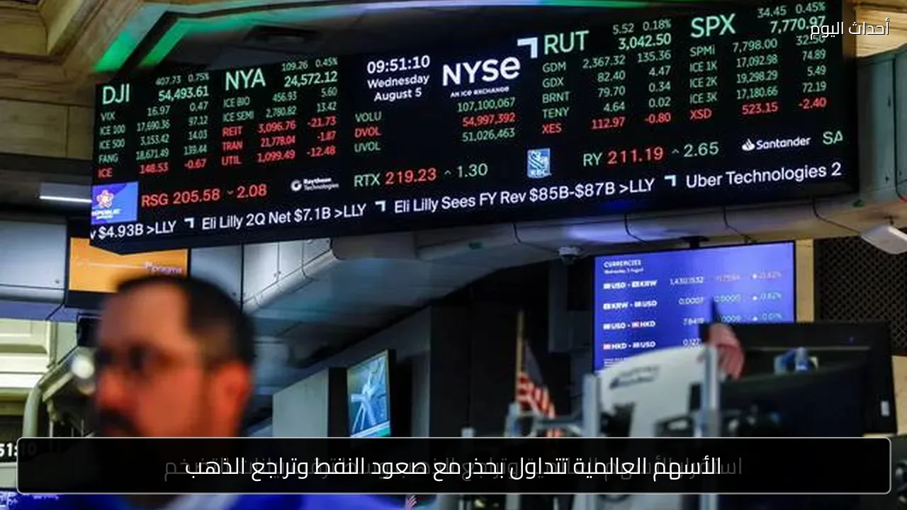 الأسهم العالمية تتداول بحذر مع صعود النفط وتراجع الذهب