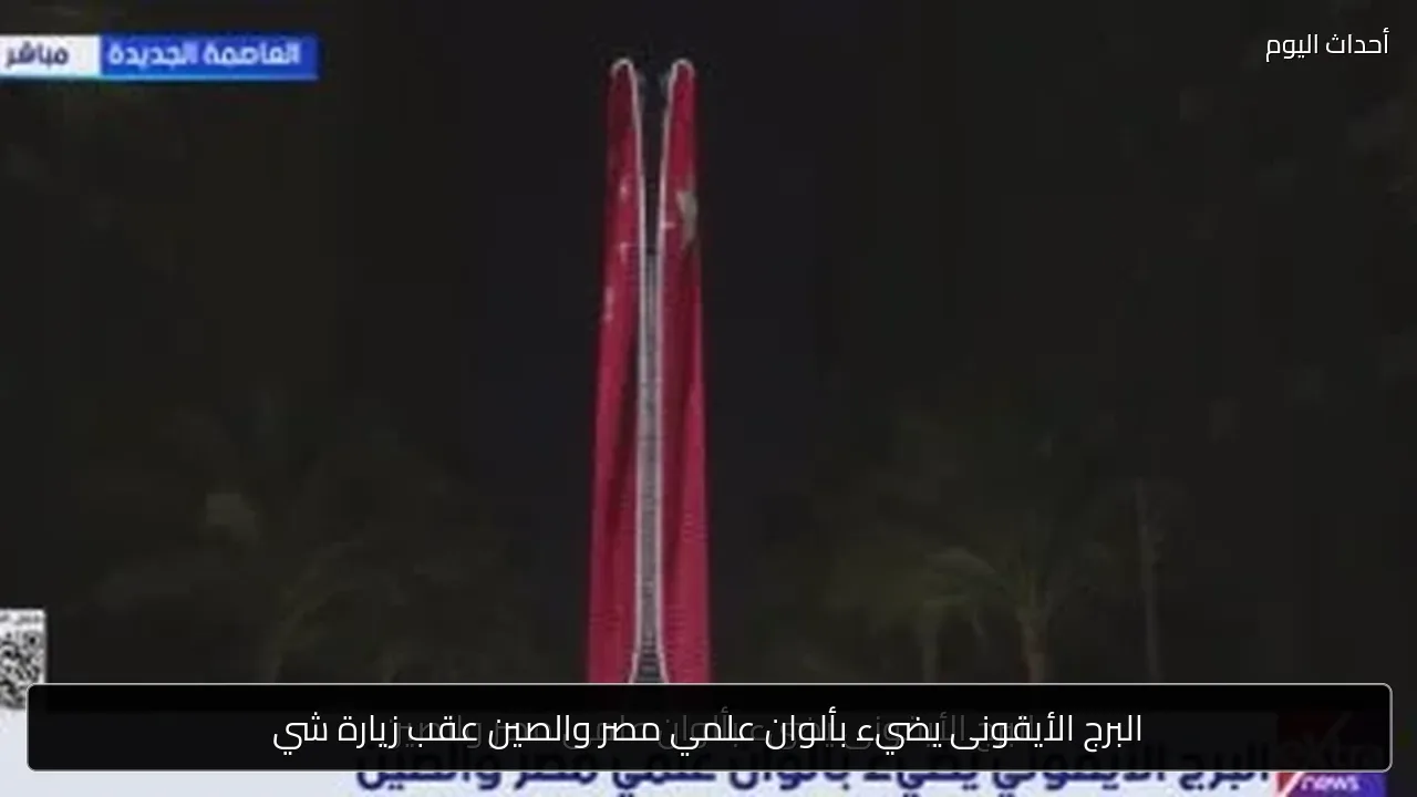 البرج الأيقونى يضيء بألوان علمي مصر والصين عقب زيارة شي