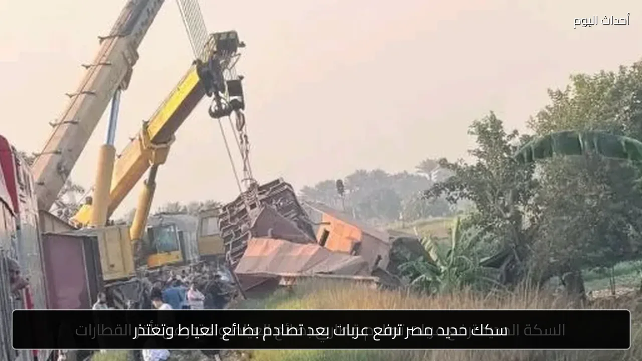 سكك حديد مصر ترفع عربات بعد تصادم بضائع العياط وتعتذر
