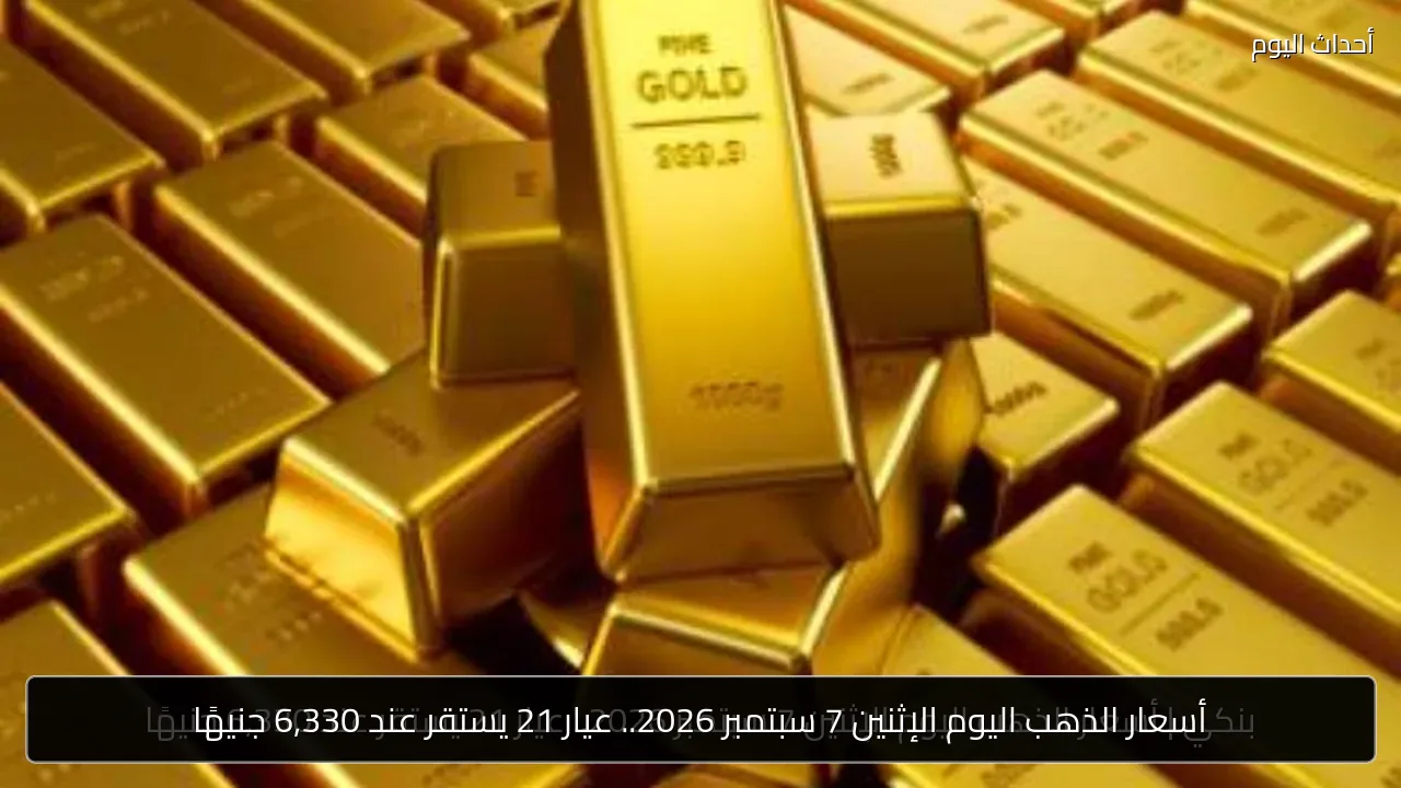 أسعار الذهب اليوم الإثنين 7 سبتمبر 2026.. عيار 21 يستقر عند 6,330 جنيهًا