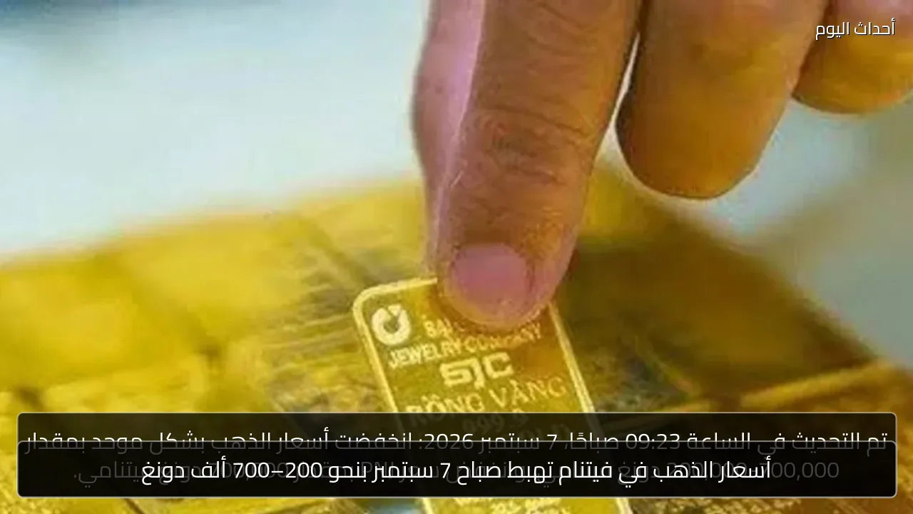 أسعار الذهب في فيتنام تهبط صباح 7 سبتمبر بنحو 200–700 ألف دونغ