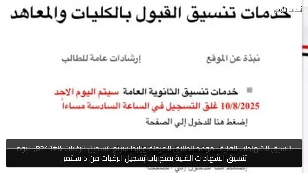 تنسيق الشهادات الفنية يفتح باب تسجيل الرغبات من 5 سبتمبر