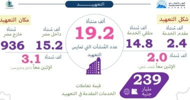 جهاز الإحصاء: 19.2 ألف منشأة تعهيد في مصر بقيمة تعاملات تصل إلى 239 مليار جنيه