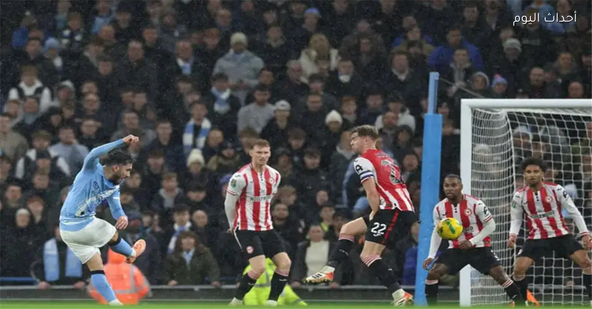 ريان شرقي يفتتح التسجيل لمانشستر سيتي في مرمى برينتفورد بتسديدة قوية