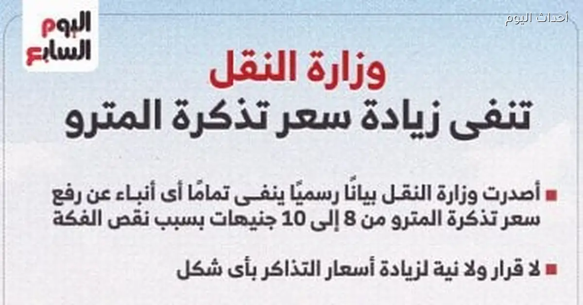 وزارة النقل تؤكد عدم زيادة سعر تذكرة المترو وتوفر الفكة بكميات كافية